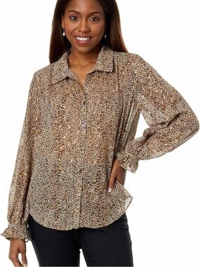 NWT Vince Camuto ‘Foxtrot’ Long-Sleeve V-Neck Button-Down in “Off The Grid” XXS